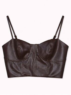 Express Brown Faux Leather Crop Top, Size XS